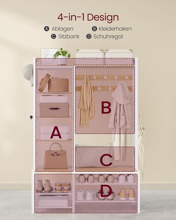 Вільна стійка для одягу VASAGLE з полицею для взуття, 5 поличок, 9 тричі гачки, 6 бічних гачків, 40 x 120 x 190 см, вінтажний колір, HSR426B01