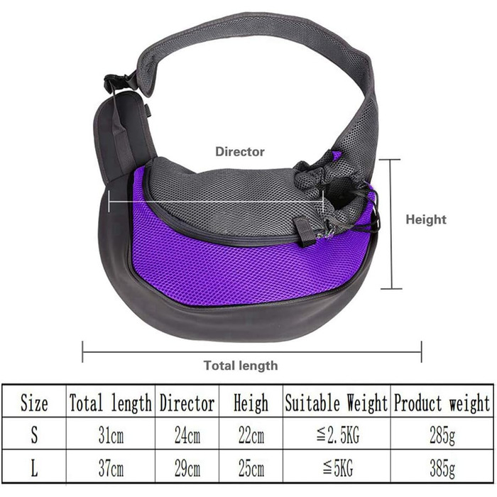 Портативна сумка через плече для домашніх тварин PETEMOO для собак/котів, дихаюча, S (до 2,5 кг), фіолетова