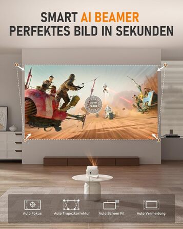 Міні проєктор Smart Beamer A-27000L: Full HD 1080P, WiFi6, Bluetooth, Netflix, 4K, Автофокус, для дому та на вулицю