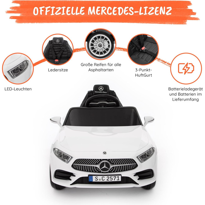 Дитячий електромобіль Mercedes CLS 350 AMG, ліцензія, 12V, шкіряні сидіння, пульт, MP3, білий