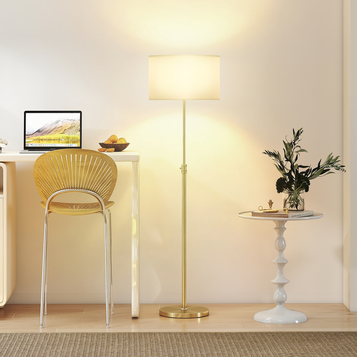 Лампа для читання HOMCOM з пультом дистанційного керування, регульована по висоті, тканинний абажур, металевий штатив, регульована яскравість, вимикач на підставці, золотистого кольору