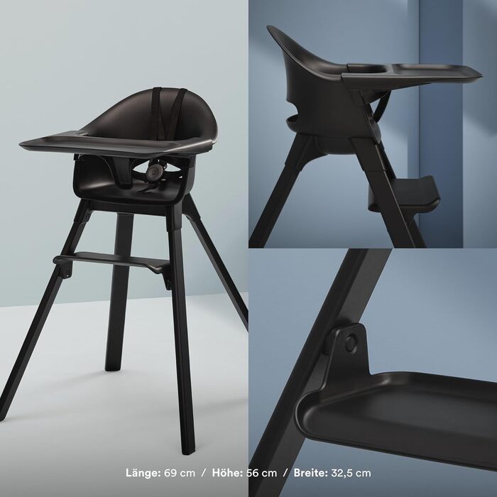 Дитячий стільчик Stokke Clikk, Чорний Midnight – Комплект з підносом та ременем безпеки, ергономічний, регульований, для дітей 6-36 місяців (до 15 кг)