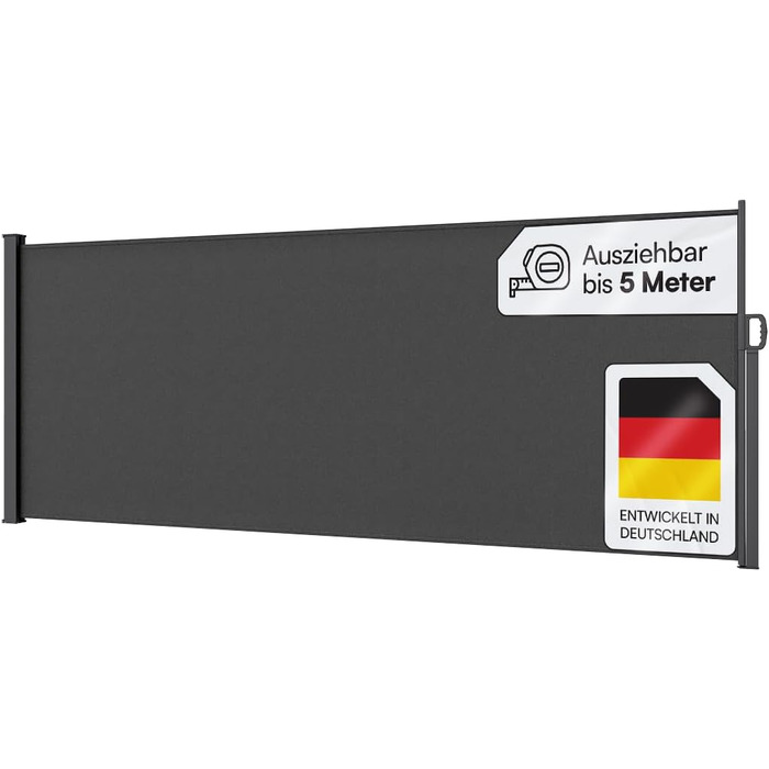 Розсувна бічна маркіза STEELSØN Zirella 180x400 см, антрацит, алюмінієва, захисний екран для балкона та саду, зовнішній щільний сонцезахист з настінним кріпленням (200x500 см)