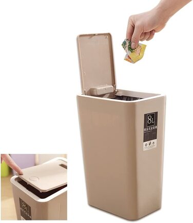 Кухонна сміттєва кошик з відкидною кришкою, кухонна сміттєва кошик з відкидною кришкою, тонка сміттєва корзина для вітальні, туалету, Офісна сміттєва корзина (коричнева) коричневого кольору