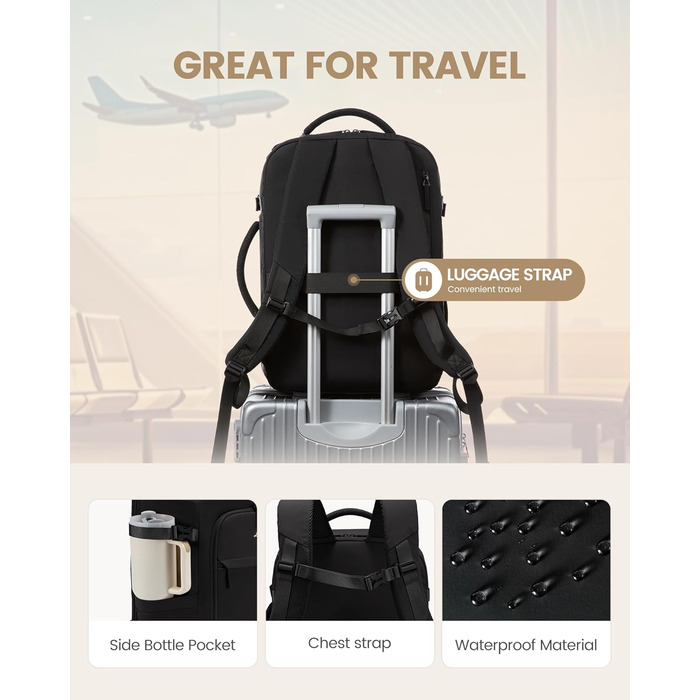 Рюкзак жіночий LOVEVOOK 40L для подорожей та авіаперельотів, Carry On, Beige Khaki