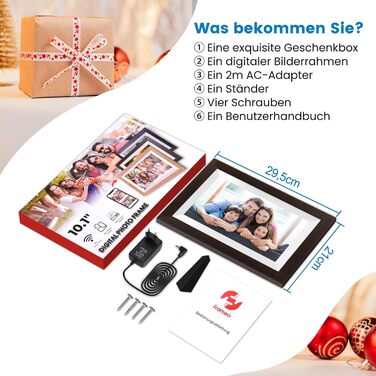 Цифровий фоторамка Mejasg 10.1 дюйма з Wi-Fi, 32GB, IPS сенсорний екран, автоповорот, для фото та відео, з дерева