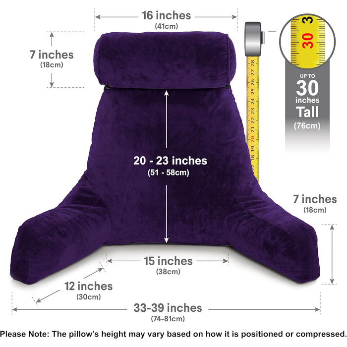 Подушка для чоловіків з підлокітниками - сіра, для читання та відпочинку в ліжку. Преміум піна з ефектом пам'яті, знімна подушка для шиї на еластичному шнурі.