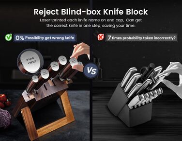 Набір кухонних ножів 7 шт. японського стилю з магнітною підставкою з акації та гострим лезом з вуглецевої сталі, ергономічні ручки