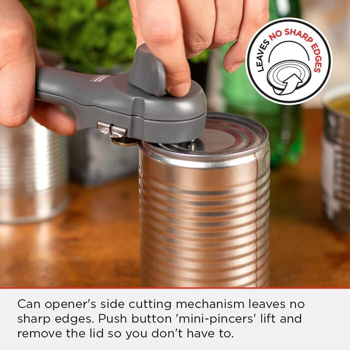 Відкривачка KUHN RIKON Auto Safety Master: безпечне відкривання банок та пляшок, сірий колір, без гострих країв