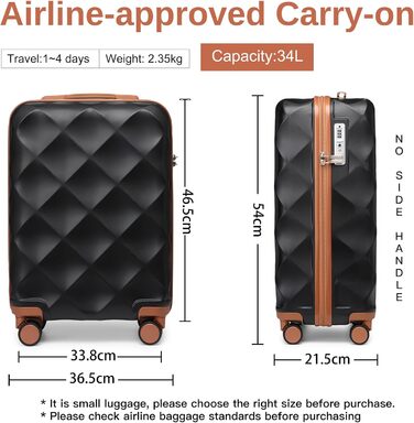 Британський дорожній валіз Hardcase для ручної поклажі 54x36,5x21,5 см, ABS+PC, з TSA-замком, чорний/коричневий