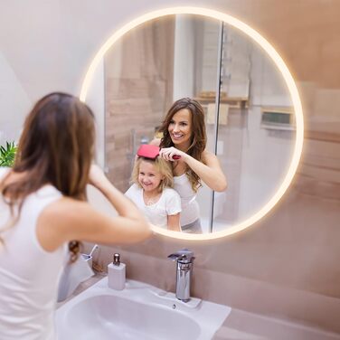 Дзеркало для ванної кімнати YOLEO з підсвічуванням 70см, LED дзеркало з Bluetooth, сенсорне управління, захисне скло, 3 кольори світла, регулювання яскравості, 70x70 см