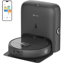 Робот-пилосос з функцією миття, автоматичне спорожнення (75 днів), потужність 8500Pa, зрізач для шерсті тварин, лазерна іграшка для котів, лазерна навігація, знімне м'яке прибирання, робот-пилосос для твердих поверхонь, килимів та шерсті тварин, чорний