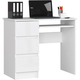 Письмовий стіл A-6 з лотком для клавіатури та 3 шухлядами ліворуч або праворуч, W90 x H77 x D50 см, 30 кг Білий / Глянцевий білий