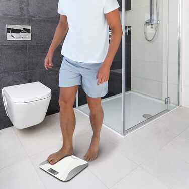 Цифрові ваги для ванної кімнати Salter 9073 WH3R - з аналізом жиру, РК-дисплей, електронні скляні ваги з високою точністю, крок 50 г, крок, килимові ніжки в комплекті, 180 кг, (білий/сірий)