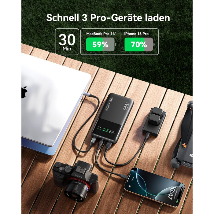 Power Bank INIU 27000mAh 140W: зарядний пристрій для телефону та ноутбука, сумісний з MacBook Pro, Steam Deck, iPhone (17, 16, 15, 14, 13, 12 Pro), Samsung S23, iPad та ін. Чорний