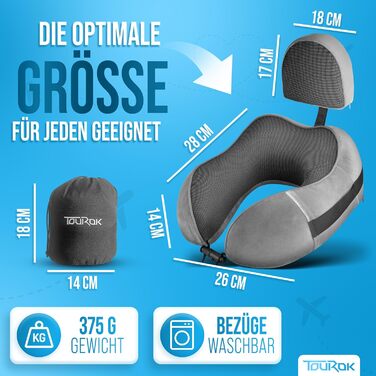 Подушка для подорожей Nackenkissen Flugzeug з піни Memory Foam – для літака, авто, з додатковою підтримкою голови, сіра