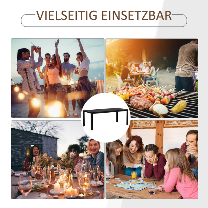 Outsunny Garden Table Алюмінієвий стіл 120x70 см для саду, патіо, дерево-пластик, полідерево, чорний, стійкий до погодних умов, і сучасний.