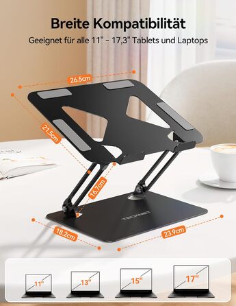 Підставка для ноутбука TECKNET, металева, регульована, 10-17.3 дюймів, чорна