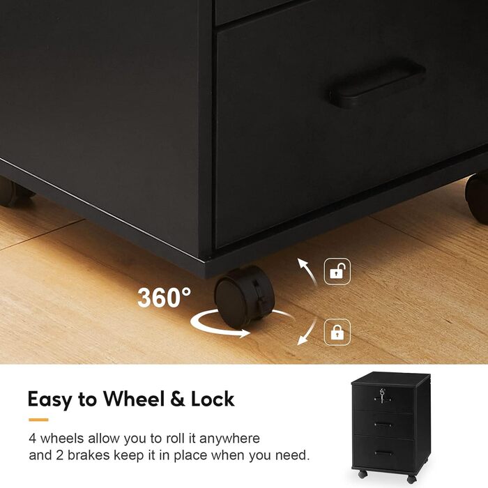 Тумба на колесах TUKAILAI з 3 висувними ящиками, з замком, для офісу, білого кольору
