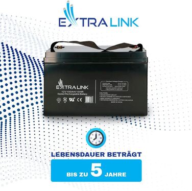 Акумулятор EXTRALINK 12V 100Ah AGM VLRA Гелевий для авто, човнів, кемперів, сонячних батарей