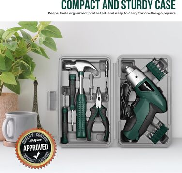 Набір інструментів Hi-Spec 25 предметів, зелений, компактний, для дому та офісу, базовий побутовий набір для ремонту в кейсі