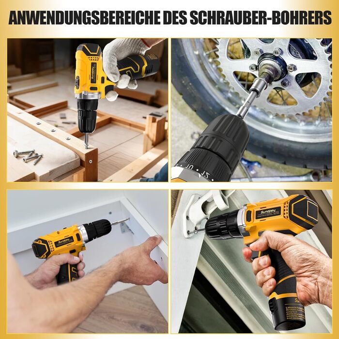 Набір інструментів Sundpey 166 предметів з акумуляторною викруткою 12V для дому, ремонту та саду (жовтий)