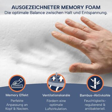 Ортопедична подушка для шиї з Memory Foam, регульована висота, знімає напругу голови та шиї, проти болю в шиї, 60x30 см, з синім чохлом, середньої жорсткості