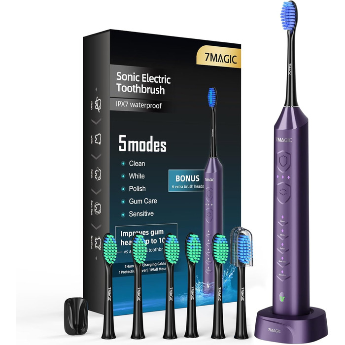 Електрична звукова зубна щітка Ritter Lila з 5 режимами, таймером та акумулятором на 90 днів