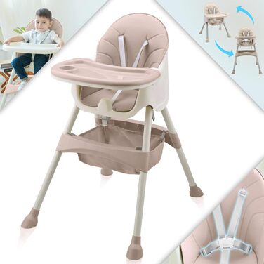 Дитячий стільчик Baby Vivo 2в1 - регульований, з підносом та кошиком, блакитний (рожевий)