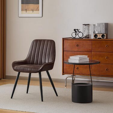 Крісла для їдальні Lestarain (2 шт.), для кухні, вітальні, їдальні. Ретро стиль, м'яке сидіння, металеві ніжки, до 150 кг, штучна шкіра, темно-коричневий