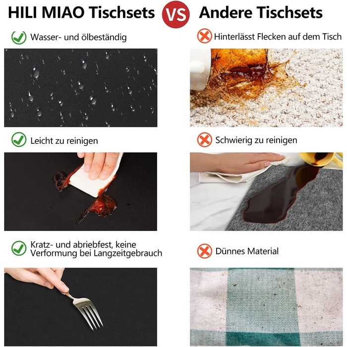 Набір підкладок під тарілки HELI MIAO, 4 шт., 43x30 см, шкіряний ефект, червоно-чорний колір, водонепроникні, термостійкі