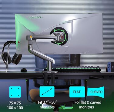Кріплення для монітора NB Ergonomic, для широких моніторів 27-50 дюймів, навантаження до 18 кг, VESA 75/100 мм (чорний/сірий)