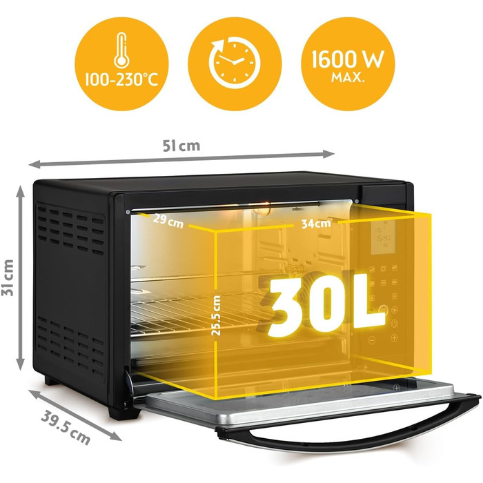 Міні-піч TZS First Austria Digital 30L 1600W з регулюванням температури та таймером - для кухні та кемпінгу