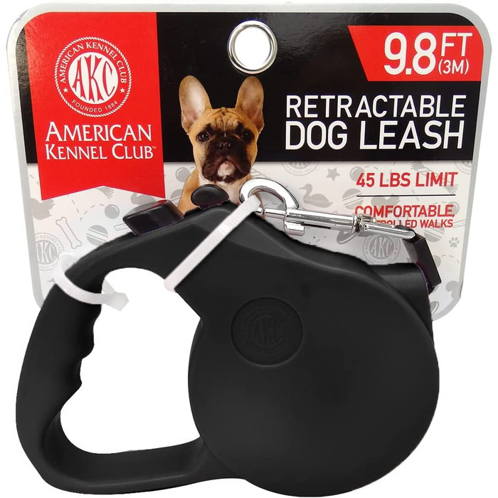 Висувний повідець для собак Американського клубу собаківництва для домашніх тварин вагою до 20,4 кг, без сплутування, фіксатор і відмикання однією рукою, чорний