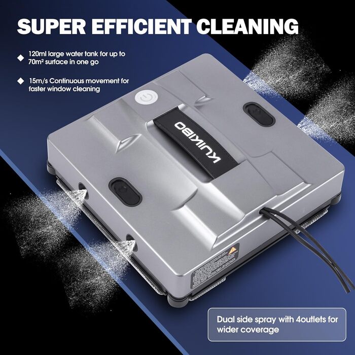 Робот для миття вікон K2 з функцією розпилення, 6000Pa, тихий, для рамових та безрамових вікон, з 4 запасними серветками