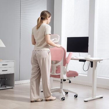 Офісний стілець Vinsetto з високою спинкою, сітчаста тканина, комп'ютерний стілець з обертовою підголівником, 4D-підтримка попереку, регульовані підлокітники, регульована висота, білий (рожевий)