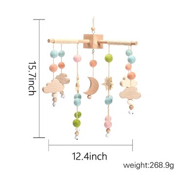 Обіцяйте дитині мобільний дзвіночок з повстяними кульками місяць мобільний дитячий дерев'яний мобільний дзвіночок для маленьких дівчаток підвісний над дитячим ліжечком Мобільний для дитячого ліжечка (ясен) (рожевий)