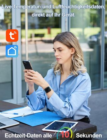 Термометр-гігрометр WIOONI Wi-Fi з LCD-дисплеєм: 3 сенсори + 1 база. Сумісний з Tuya/Smart Life