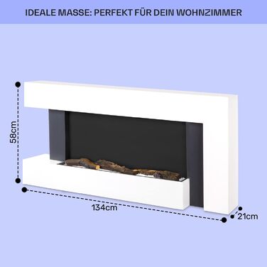 Електрокамін Klarstein Light & Fire 2 Smart з LED-полум'ям, 2000 Вт, настінний, з пультом та таймером, білий, економний, корпус MDF