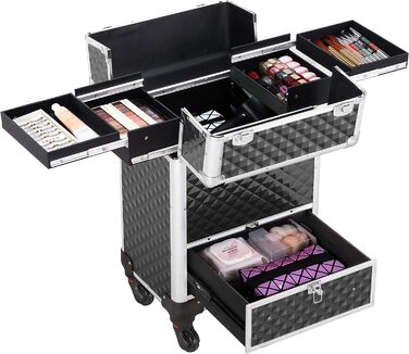 Косметичний кейс Перукарський чохол Візок Кейс для макіяжу Beauty Case 34.3 x 24.2 x 55.5 см чорний (чорний)