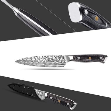 MOSFiATA ніж кухарський Сантоку, професійний ніж для кухні, універсальний ніж з нержавіючої сталі, дуже гостре лезо, з подарунковою коробкою, 7' (4 дюйми) ніж для фруктів