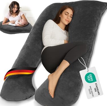 Подушка для вагітних ELONEO XXL, подушка для сну на боці, вагітність, велика U-подібна подушка, подушка для годування з м'яким, знімним та пральним чохлом, сіра антрацит