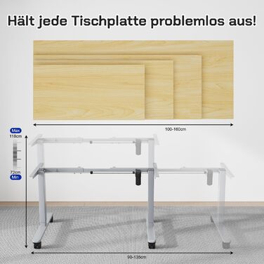 Столешниця JUMMICO для столу з регулюванням висоти, з потужними моторами, 3-ох пам'ять, для сидіння та стояння (білий), 100 x 160 см