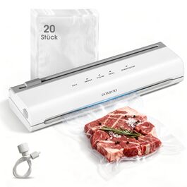 Вакууматор з нержавіючої сталі VS2093: потужність 85 кПа, режими «сухий/вологий», подвійна герметизація, LED-панель, з зовнішнім відсосом та 20 пакетами для кухні та гастрономії