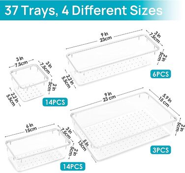 Система організації ящиків, 4 розміри, прозорий пластик, для макіяжу, кухні, ванної кімнати, офісу, 37 шт.