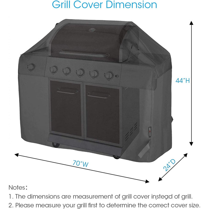 Кришка для гриля Unicook атмосферостійка кришка для гриля газовий гриль, водонепроникна кришка для барбекю, захисний чохол, відповідний для гриля Weber Char-Broil і багато іншого, 140 x 58 x 107 см, чорний (70 дюймів / 178 см)