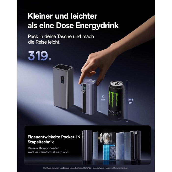 Powerbank Baseus EnerGeek для ноутбука: 100W, 10000mAh, 2x USB-C PD 3.0, Digital Display, сумісний з MacBook, Dell, HP, SteamDeck, iPhone, Samsung