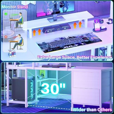 iSunirm Кутовий ігровий стіл L-подібної форми 150x150 см з полицями та ящиком для документів, білий