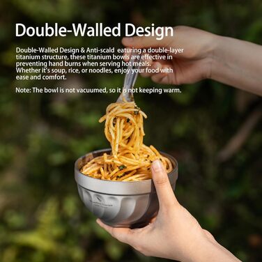 iBasingo Титанові миски з подвійними стінками 500мл та 800мл для каші, їжі, рису, супу. Легкі, портативні, металеві миски для кемпінгу та відпочинку на природі. (500ML Ti1168T)