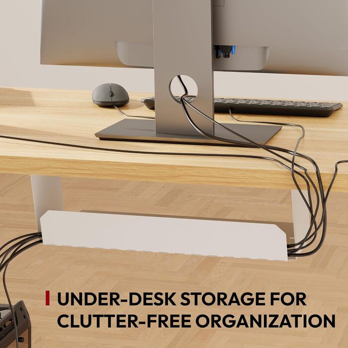 Регульований стіл Sanodesk з великою стільничною поверхнею, аксесуарами (підстаканник, гачки, органайзер, кабель-менеджмент), ергономічний для офісу та дому, шпон берези, 110x54 см, білий+шпон берези